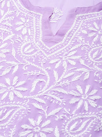 Ada Lucknowi Hand Embroidered Traditional Chikankari Georgette Kurta Kurti with Slip for Women