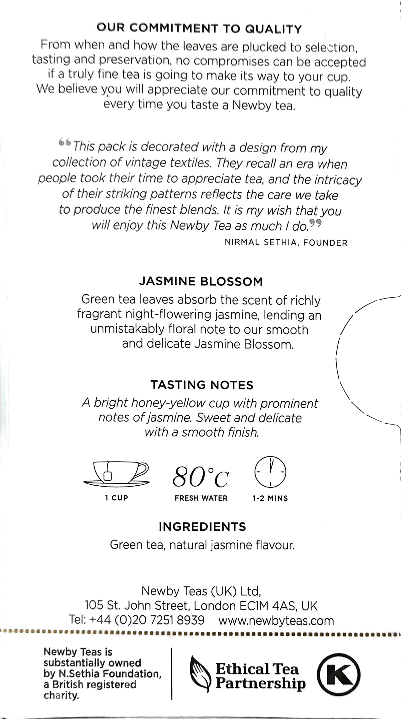 Newby Jasmine Blossom Green Tea Bags | Fusion of Green Tea Leaves and Natural Scent of Jasmine | 25 pieces | 50 Grams