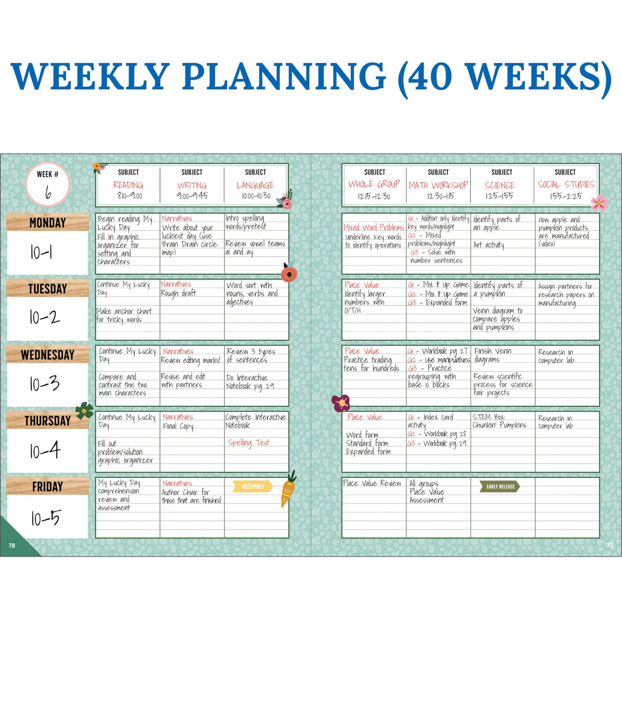 Carson Dellosa Grow Together Teacher Planner, 8" x 11" Spiral Bound Planner With Planner Stickers, Undated Daily Planner, Weekly & Monthly Planner, School Supplies for Classroom Organization