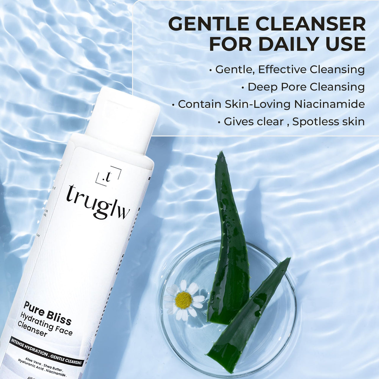 Truglw Daily Face Cleanser, Deeply Hydrates With 2% Niacinamide, Hyaluronic Acid, Aloe Vera, Calms Irritation, Supports Skin Barrier, For Acne-Prone, Dry or Sensitive Skin - 100ml