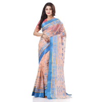 dB DESH BIDESH Women`s Traditional Bengal Phulkoli Woven Design Pure Handloom Cotton Saree Without Blouse Piece White Red