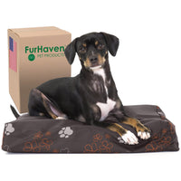 Furhaven Water-Resistant Orthopedic Dog Bed for Small Dogs w/ Removable Washable Cover, For Dogs Up to 20 lbs - Indoor/Outdoor Garden Print Mattress - Bark Brown, Small Water-Resistant Garden Print (Bark Brown) 20.0