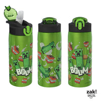 Zak Designs Minecraft Water Bottle for Travel and At Home, 19 oz Vacuum Insulated Stainless Steel with Locking Spout Cover, Built-In Carrying Loop, Leak-Proof Design (Creeper)