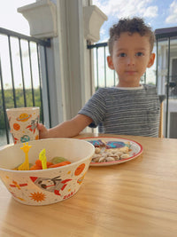 Zak Designs Kids Dinnerware Set 3 Pieces, Durable and Sustainable Melamine Bamboo Plate, Bowl, and Tumbler are Perfect For Dinner Time With Family (Spaceships)