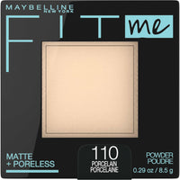 Maybelline New York Powder Foundation, Pressed Powder Compact, Mattifies Skin, Incl. Mirror and Applicator, Fit Me, 110 Porcelain, 8.5g