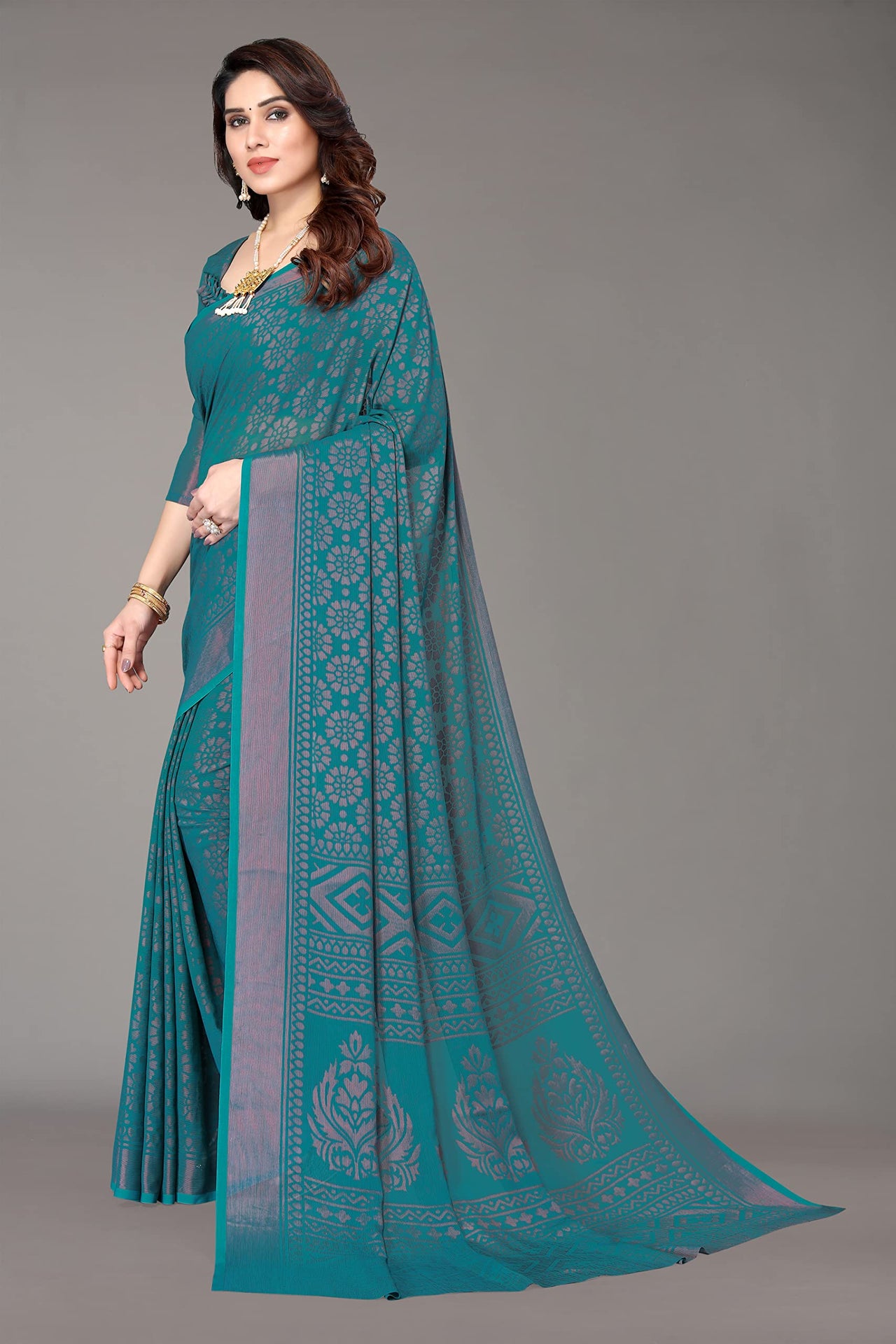 Winza Designer Women's  Chiffon Brasso Printed Saree with Blouse Piece (WDP Brasso Malini W)