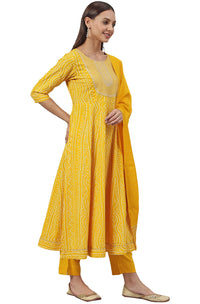 Janasya Women's  Cotton A-Line Kurta with Pant and Dupatta