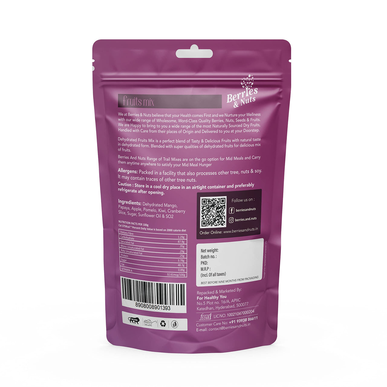 Berries And Nuts Candied Mixed Dried Fruits 200 Grams | Sun Dried Fruits - Pineapple, Apple, Papaya, Mango, Pomelo | Healthy & Tasty | 1 Pack of 200 Grams