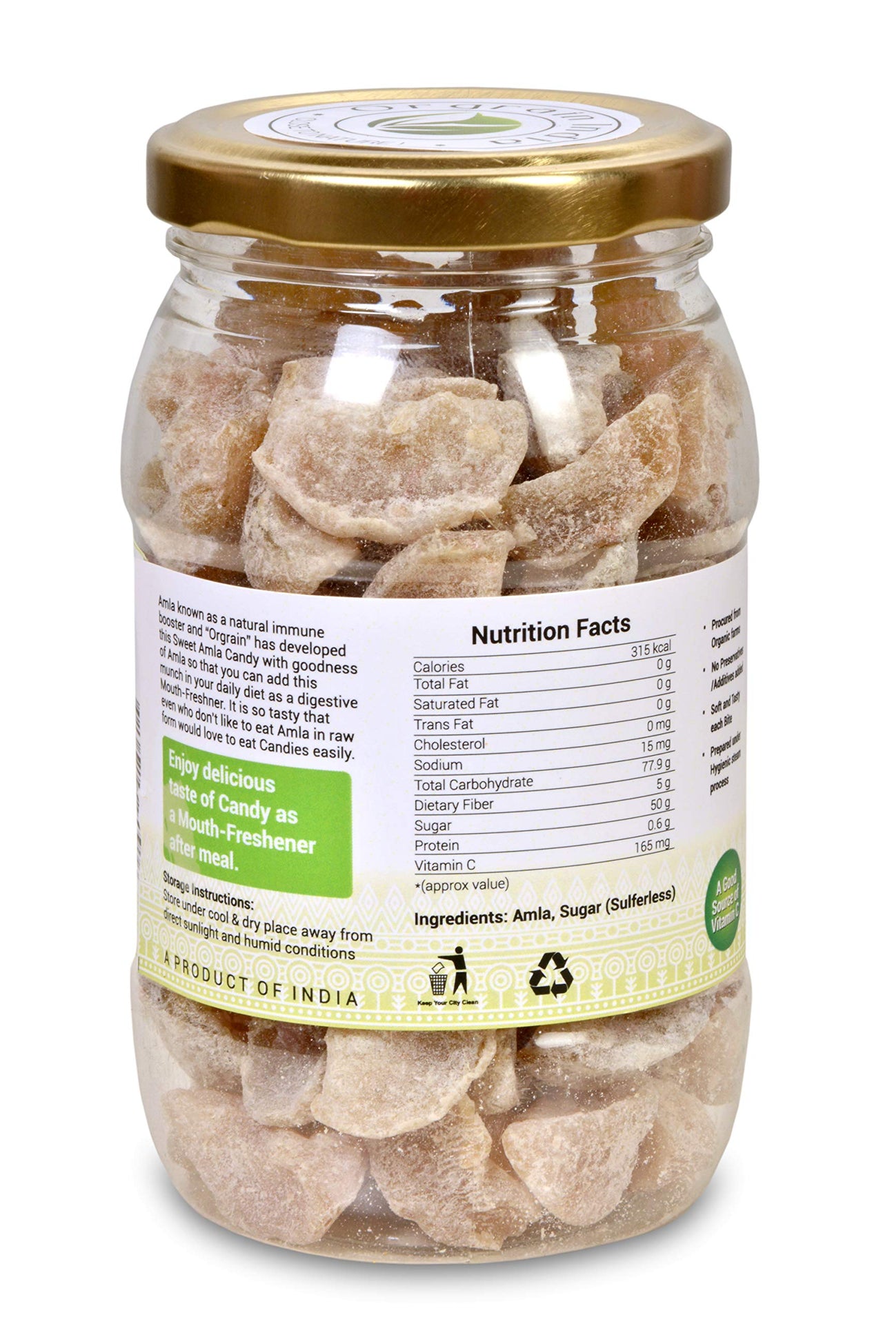 Orgrain India Amla Candy 500g (Pack of 2 * 250g) | Rich Source of Vitamin C, Potassium, Calcium and Iron