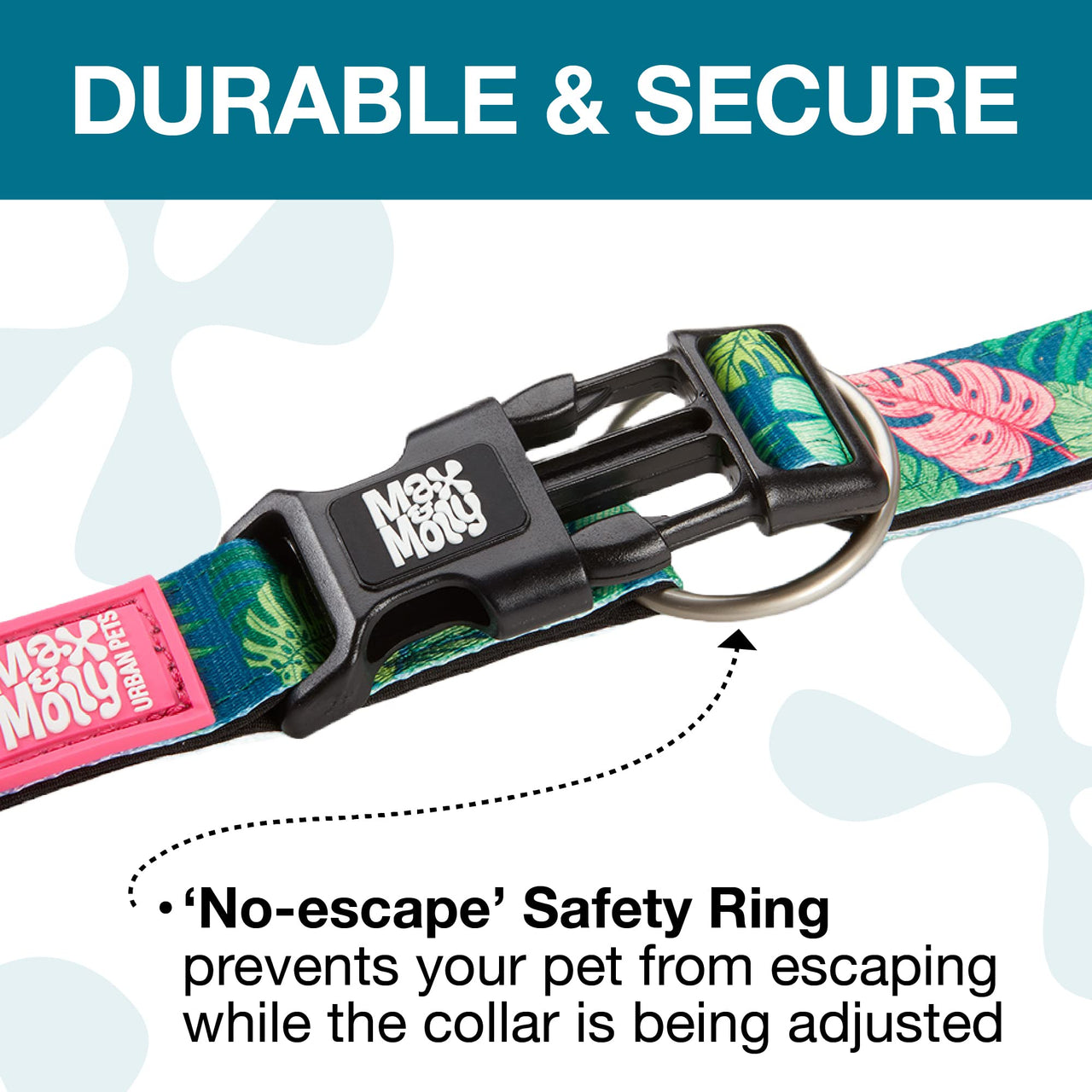 Max & Molly Soft Padded Neoprene Dog Collar w/Smart ID Gotcha! QR Pet Safety Tag, Durable, Waterproof, Anti-Stink, Machine Washable Collar for Dogs, Tropical Pattern, L