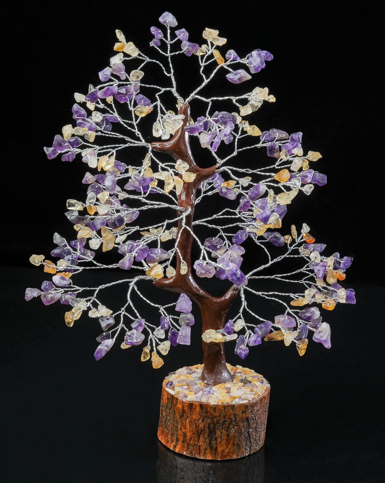 Amethyst & Citrine Crystal Tree of Life - Chakra Tree for Positive Energy, Handmade Gemstone Tree - Feng Shui Decor, Good Luck Money Tree Bonsai - Healing Crystals, Decoration Ornament, Spiritual Gift Amethyst + Citrine (Silver Wire)