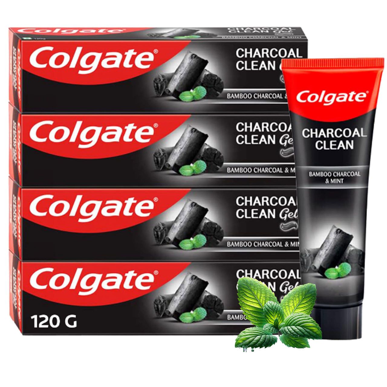 Colgate Charcoal Clean Black Gel Toothpaste, Pack of 480g (120g X 4) Deep Clean Toothpaste With Bamboo Charcoal & Wintergreen Mint For Plaque Removal & Tingling Fresh Mouth Experience