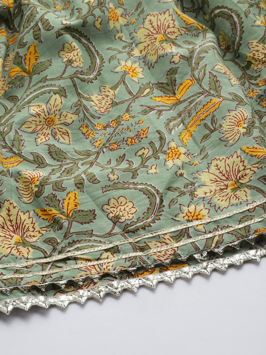 anubhutee Women's  Green Mirror Work Embroidered Printed Kurta Set with Sharara and Dupatta L