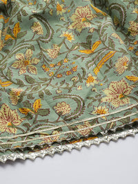 anubhutee Women's  Green Mirror Work Embroidered Printed Kurta Set with Sharara and Dupatta L