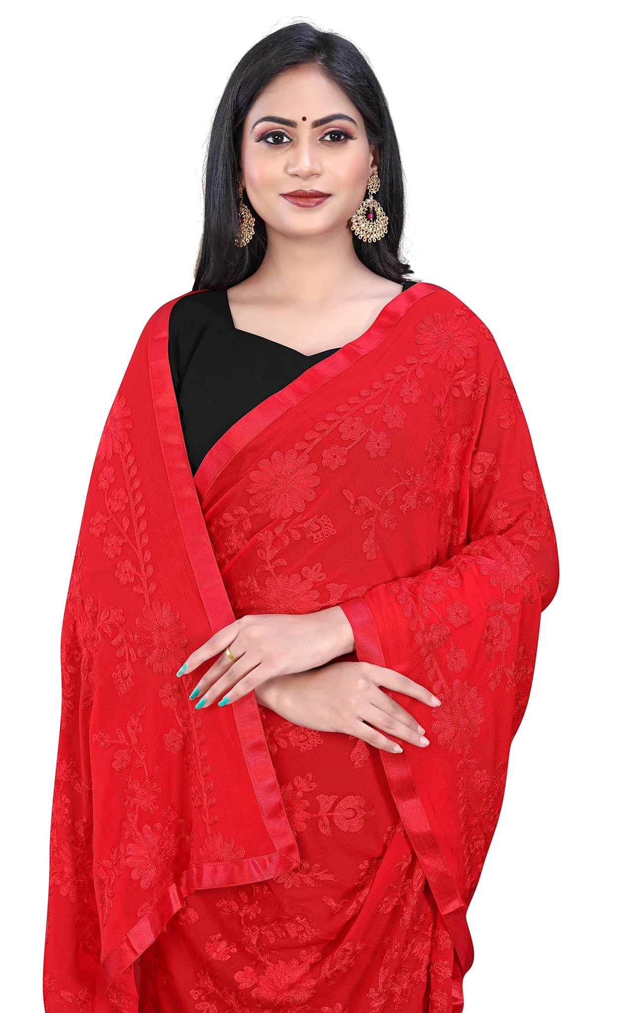 AKSHAR LLC Women's  Embroidered Chiffon Dupatta