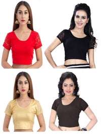 Fressia Fabrics Women's  Cotton Solid 3/4 Sleeve Saree Blouse