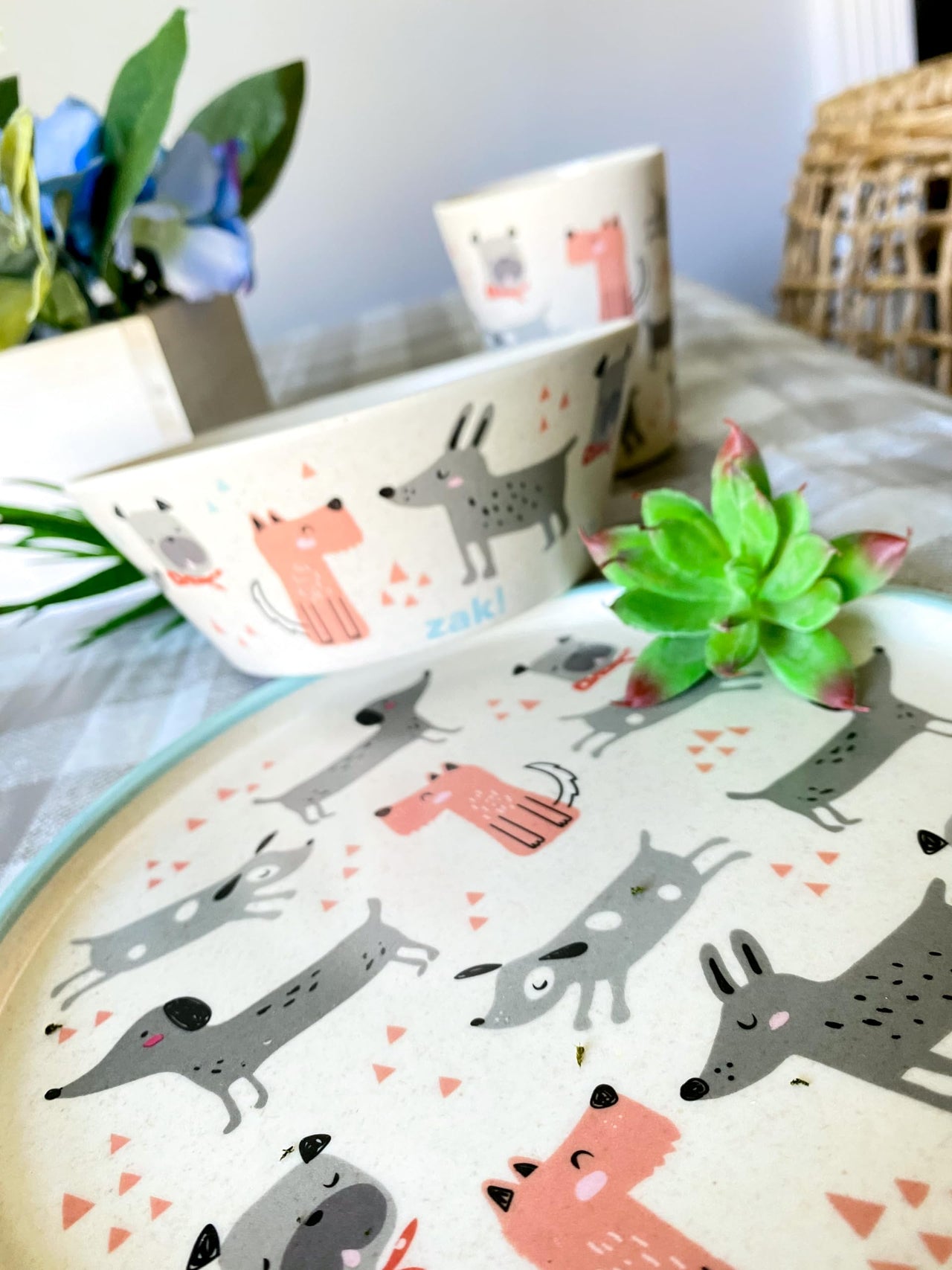 Zak Designs Kids Dinnerware Set 3 Pieces, Durable and Sustainable Melamine Bamboo Plate, Bowl, and Tumbler are Perfect For Dinner Time With Family (Dog) 8" Plate, 6" Bowl, 10oz Tumbler Dog