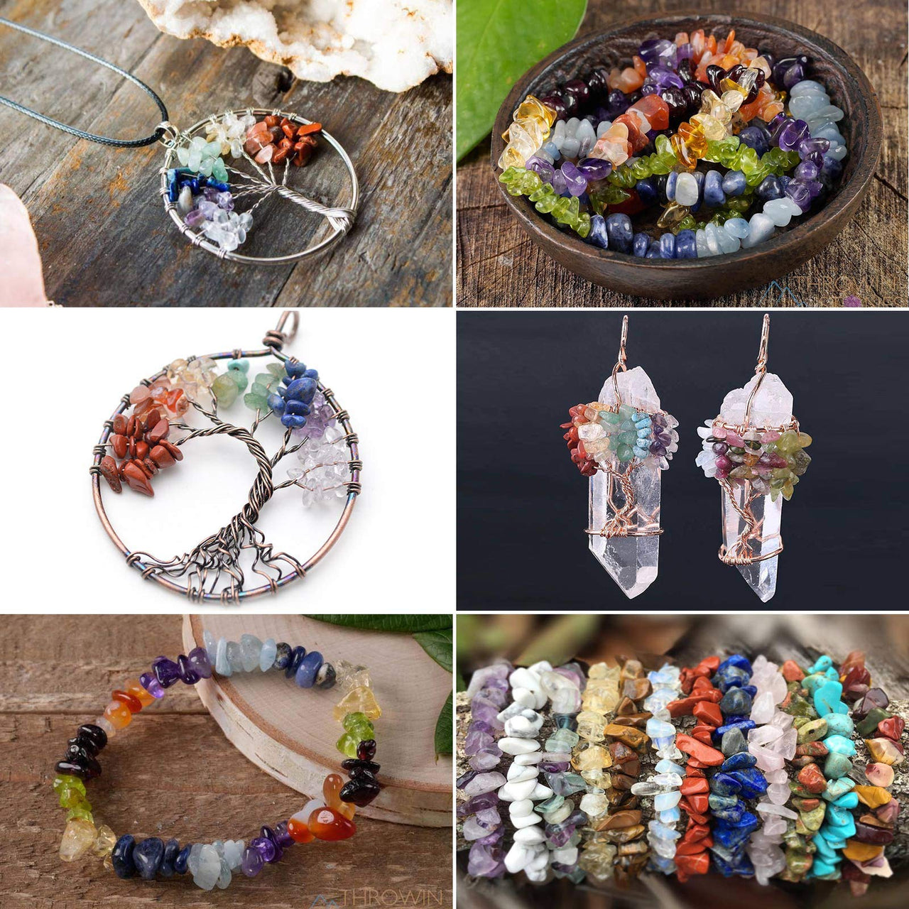 456 PCs Natural Chip Stone Beads, 5-8mm Irregular Multicolor Gemstones Loose Crystal Healing Chakra Rocks with Hole for Jewelry Making DIY Crafts 7 Chakra