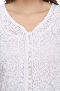 Ada Women's  Hand Embroidered Faux Georgette Lucknowi Chikankari Kurti with Slip