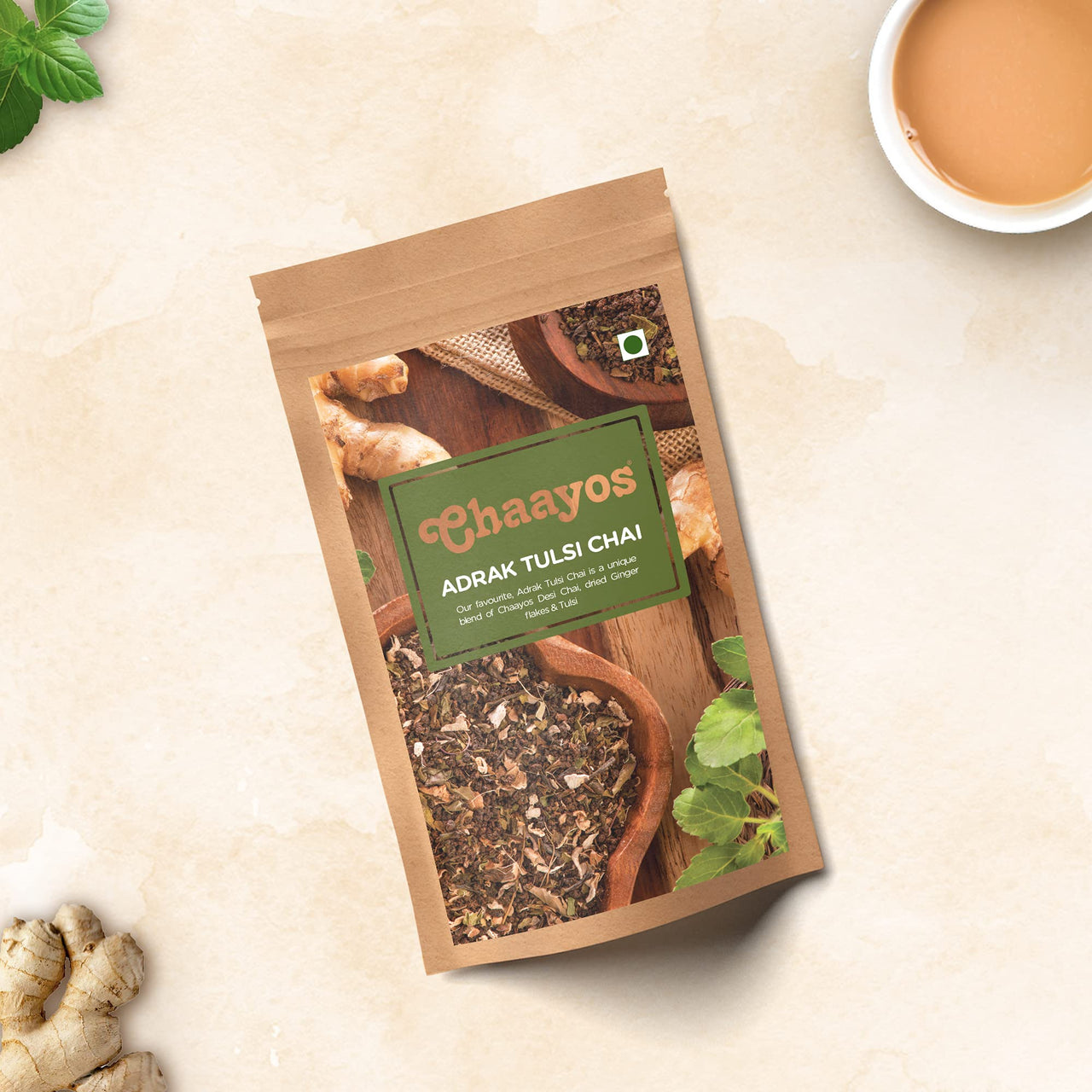 Chaayos Adrak Tulsi Tea - Premium Chai Patti for Stronger Immunity - 1kg (500 Cups) | Flavoured Tea | Black Tea | Ginger and Basil Masala Tea | Assam Tea | Chai Masala