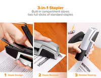 Bostitch Office Epic All Metal 3 in 1 Stapler, 25 Sheet Capacity, with Integrated Remover & Staple Storage, Silver (B777R-SLV)