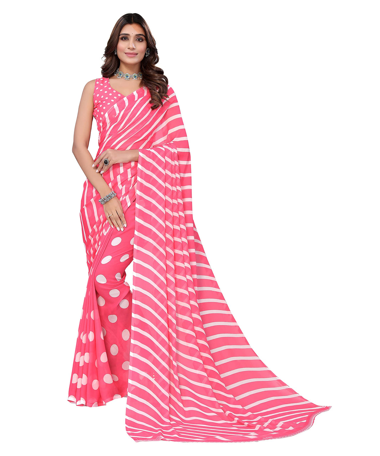 Yashika Women's  Georgette Printed Saree With Blouse Piece