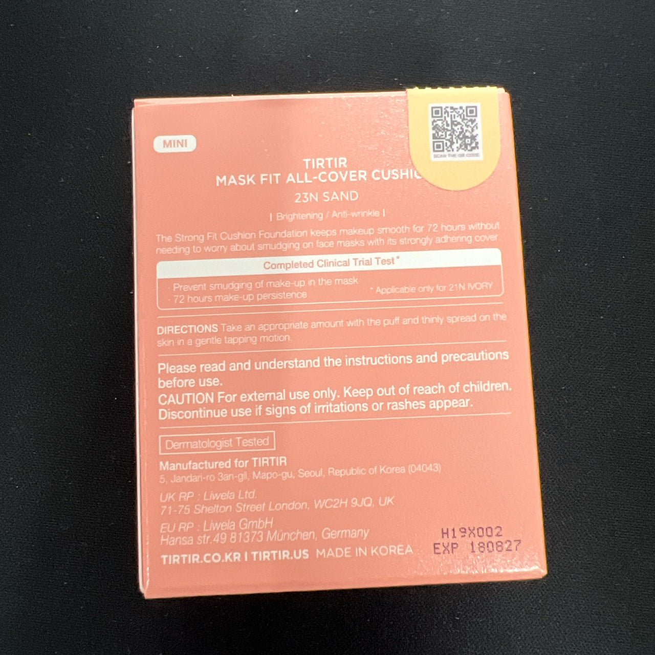 TIRTIR Mask All-Cover Cushion Foundation, Full coverage, Skin fit, Satin Glow Finish, Korean Cushion Foundation #23N SAND, 4.5g