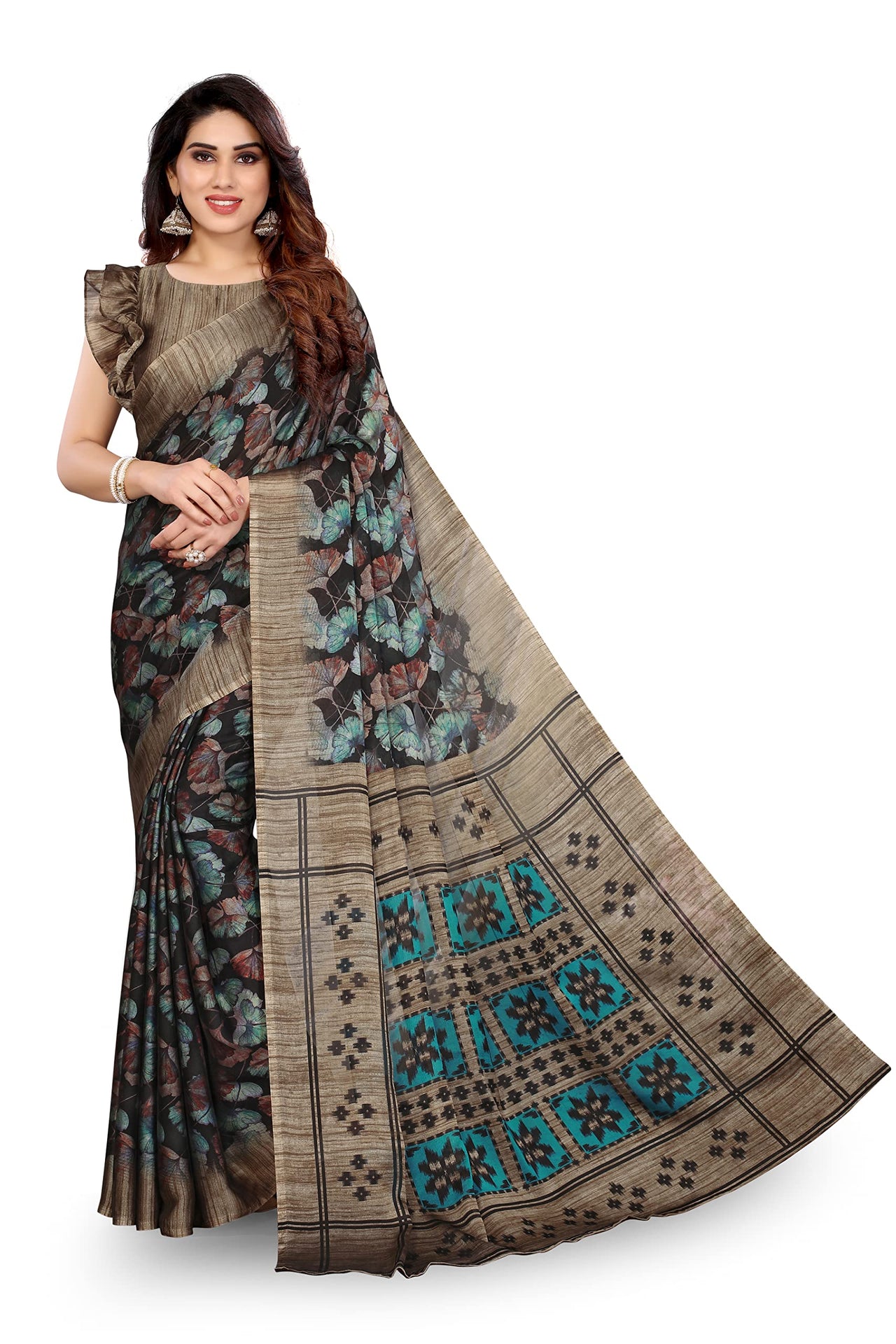 MIRCHI FASHION Women's  Designer Chiffon Floral Prints Saree with Blouse Piece