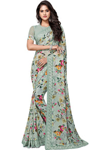 Shangrila Designer Digital Pastel Prints Weightless Georgette Saree With Blouse Piece