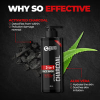 Beardo 3-in-1 Activated Charcoal Face Wash| Deep Cleanse, Exfoliate & Detoxify | All-in-One Face Wash for Oily Skin, Dirt & Pollution Removal | Oil Control Face wash for men 200ml