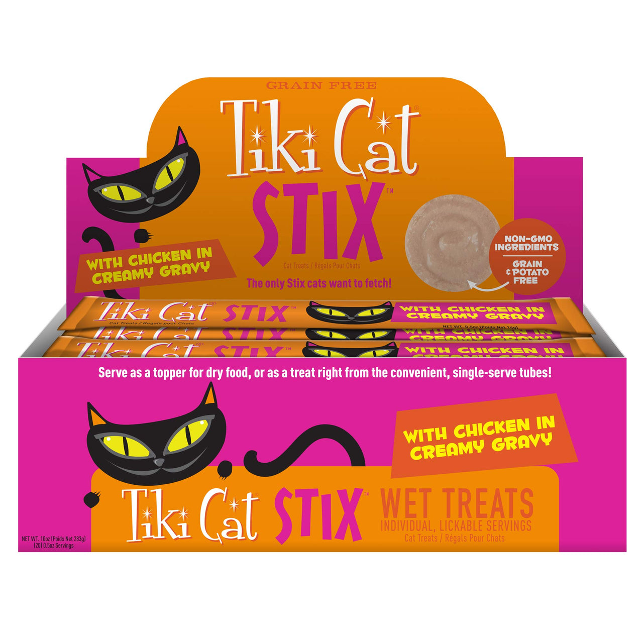 Tiki Cat Stix Mousse Treats, Single Serve Indulgent Lickable Treat or Dry Food Topper, with Chicken in Creamy Gravy, 0.5 oz. Pouch (Pack of 20) 10 Ounce (Pack of 1)