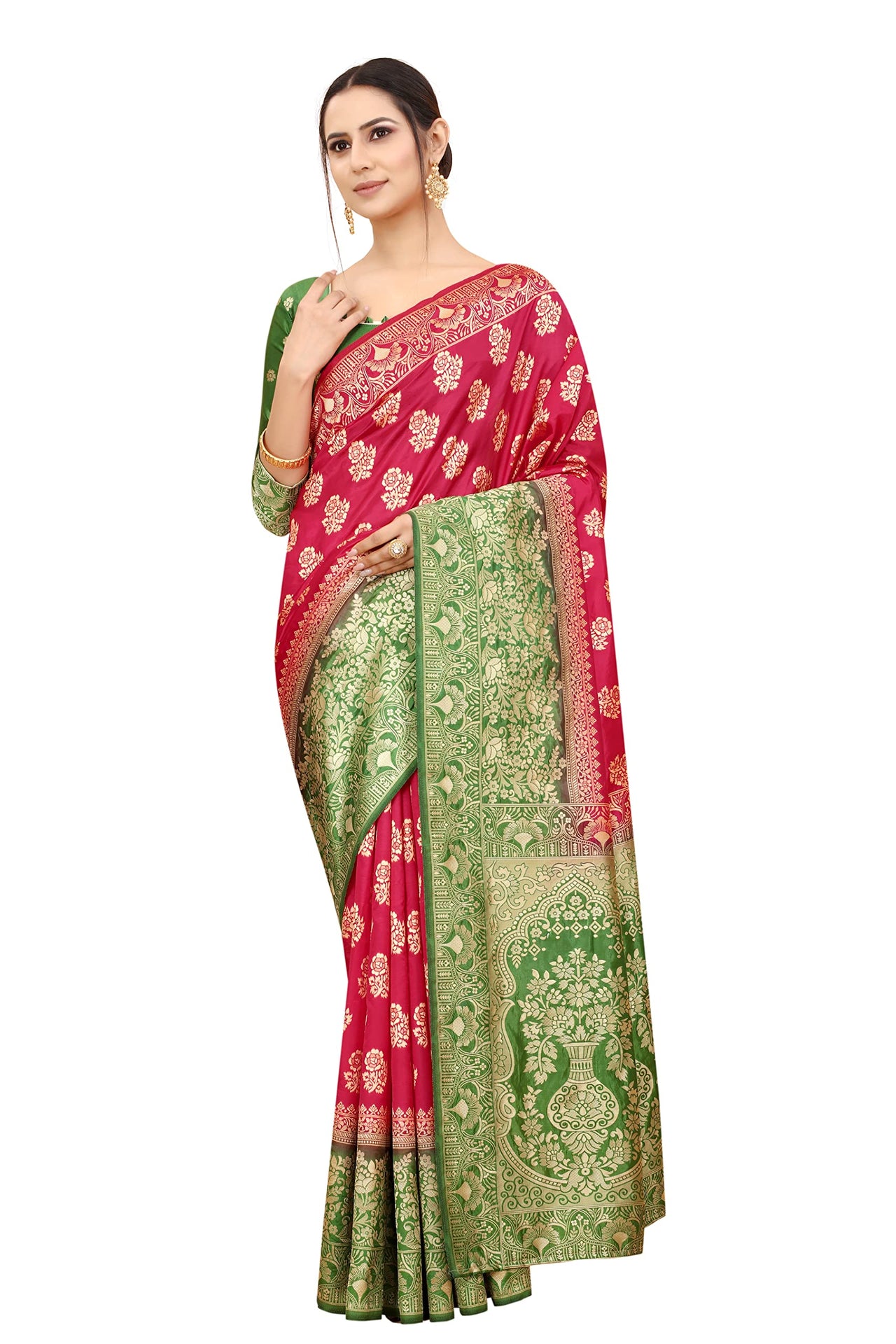 SATYAM WEAVES Women's  Banarasi Cotton Silk Saree With Blouse Piece