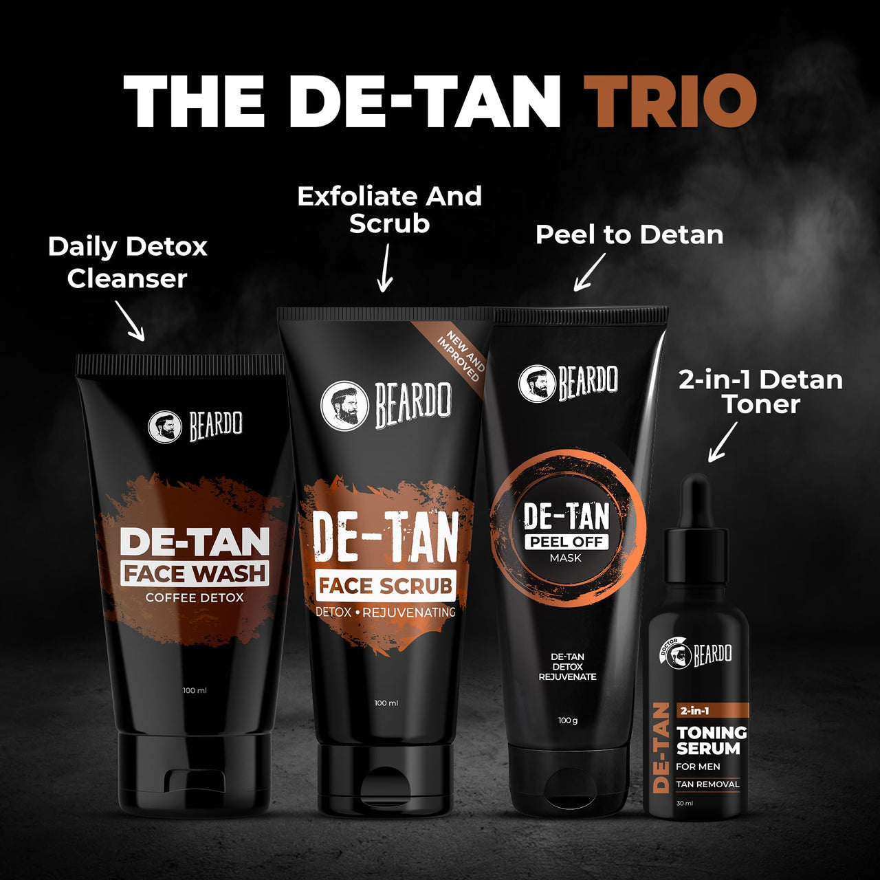 Beardo Detan Combo For Men (Set of 3) | Detan Face Wash & Detan Scrub & Peel Off Mask with Powerful Coffee Extract for Tan Removal | Hydrates & Exfoliates Men's  Skin for Oil Control