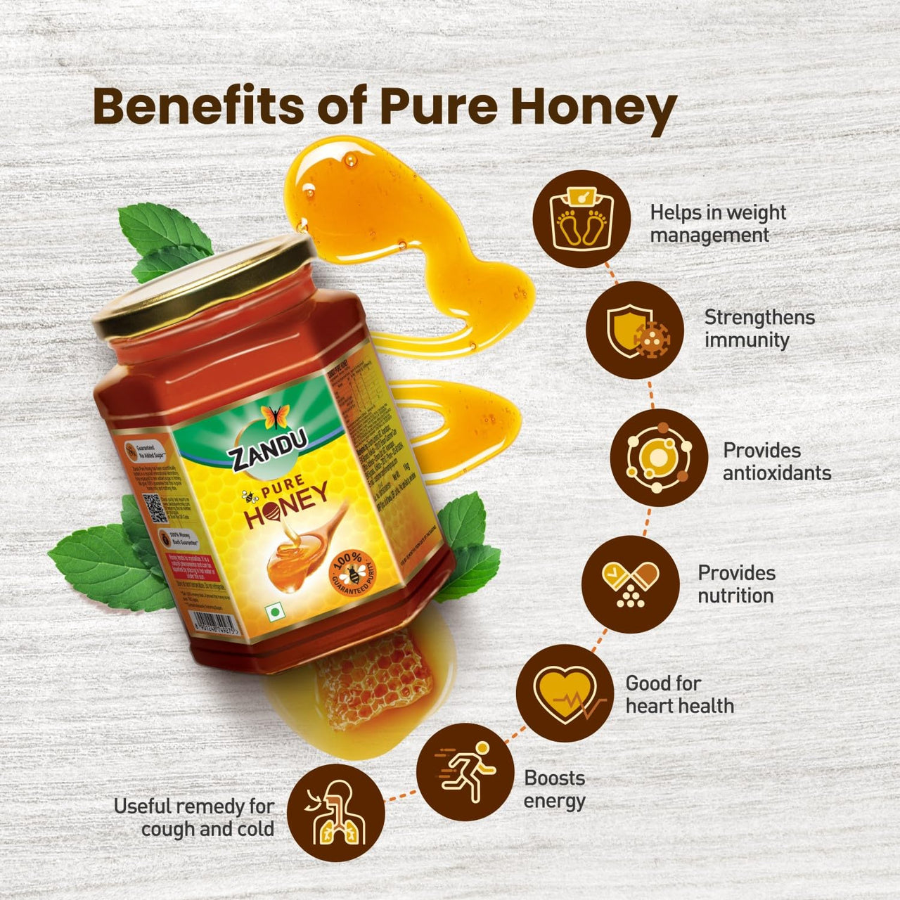 Zandu Pure Honey || 100% Pure || No Added Sugar & Adulteration, 1KG