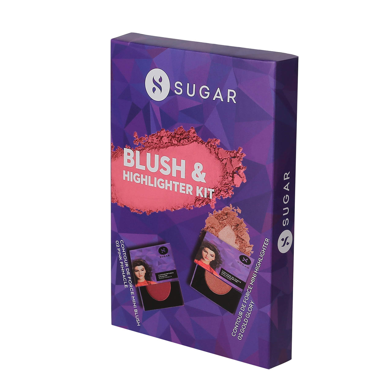 SUGAR Cosmetics Contour De Force Mini Blush - 02 Pink Pinnacle (Deep Rose)+Sugar Cosmetics Contour De Force Mini Highlighter - 02 Gold Glory (Golden Bronze), Multicolor, 8 g (Pack of 2)
