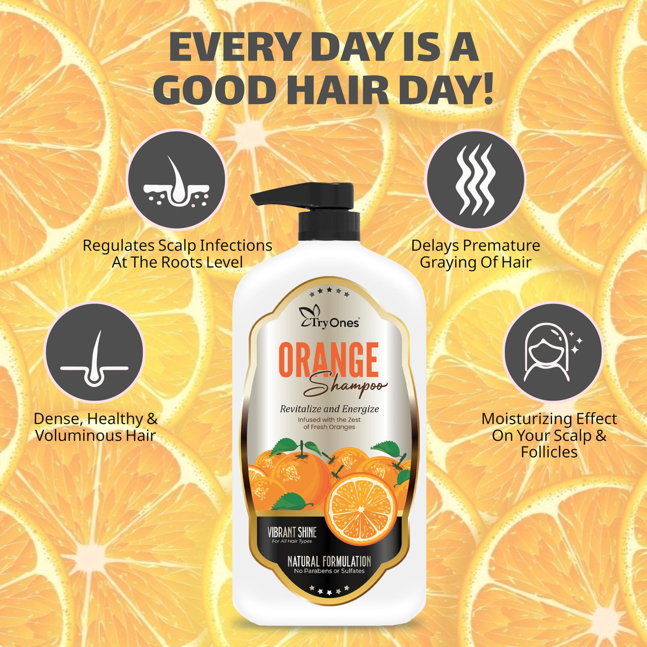 TryOnes Orange Shampoo Hair Repairing Shampoo Paraben Free Gentle & Soft Shampoo For Women & Men_1000 ml
