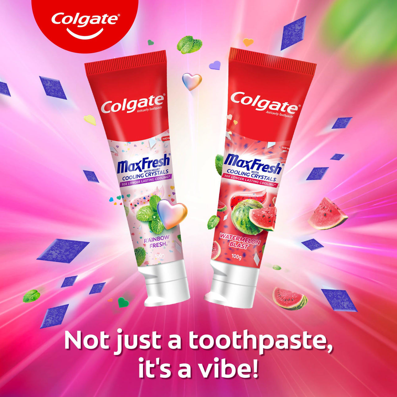 Colgate MaxFresh Watermelon Blast Gel Toothpaste, with Cooling Crystals, Watermelon Flavour, and Ultrafreeze Technology for Intense Freshness, 100g