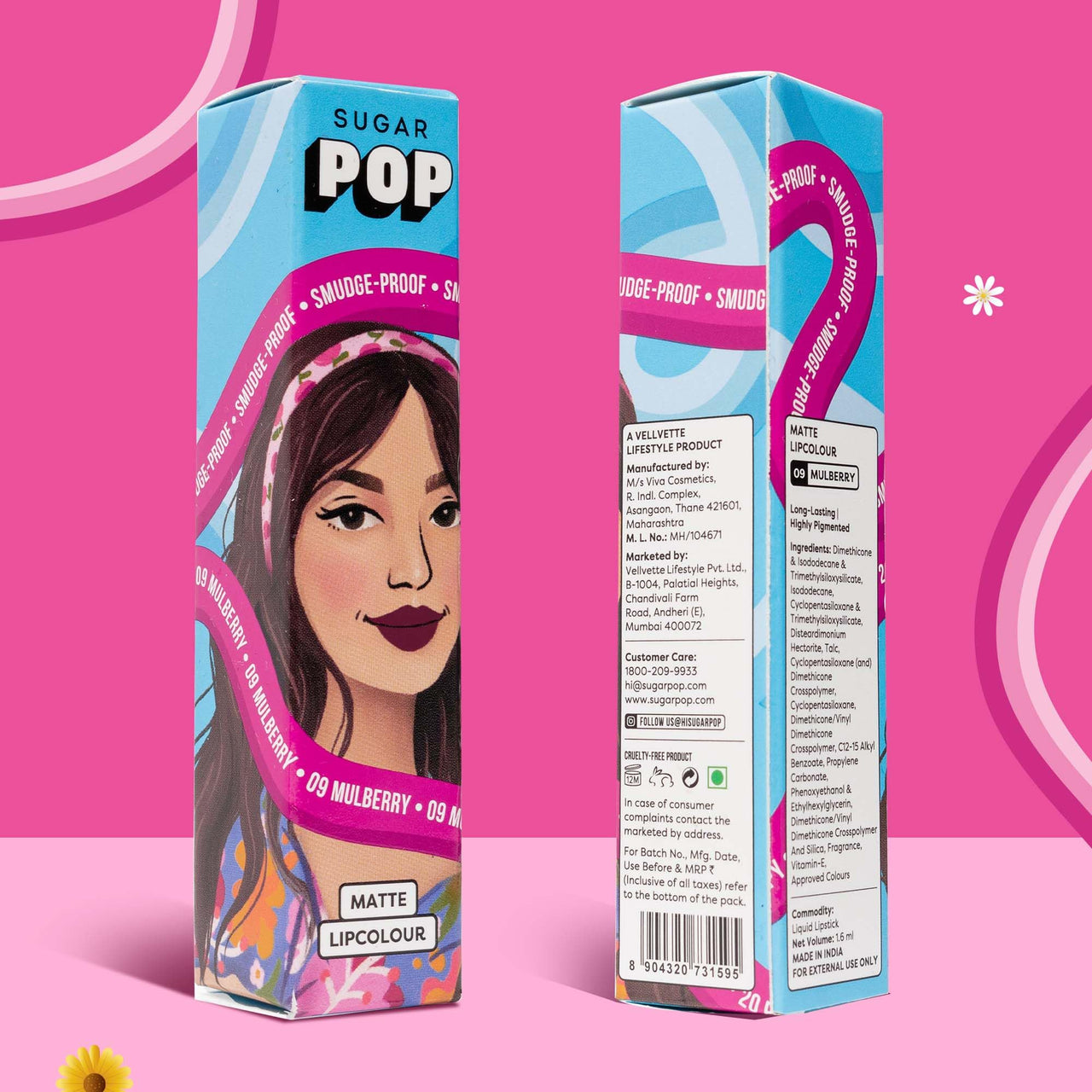 SUGAR POP Matte Lipcolour | Lasts Upto 8 hrs | Pink Lipstick for Women | Vitamin E Infused | Non-Drying, Smudge Proof, Long Lasting | 1.6ml - 09 Mulberry