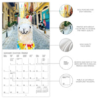 Graphique 2024 Llama with No Drama Mini Wall Calendar | 7” x 7” | Thick Paper | Home & Office Organizer | Large Monthly Grid | 3 Languages & Marked Holidays | 4 Month Preview Page for 2025