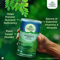 A TATA Product - Organic India Moringa Powder - 100g, Essential Nutrition Superfood, Helps Naturally Boost Energy Levels, Improves Stamina & Vitality, Rich In Vitamins & Minerals