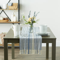 DII Farmhouse Braided Stripe Table Runner Collection, 15x108 (15x113, Fringe Included), Stonewash Blue 15x108