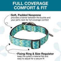 Max & Molly Soft Padded Neoprene Dog Collar w/Smart ID Gotcha! QR Pet Safety Tag, Durable, Waterproof, Anti-Stink, Machine Washable Collar for Dogs, Chevron Green Pattern, L Vintage Green L (15-25