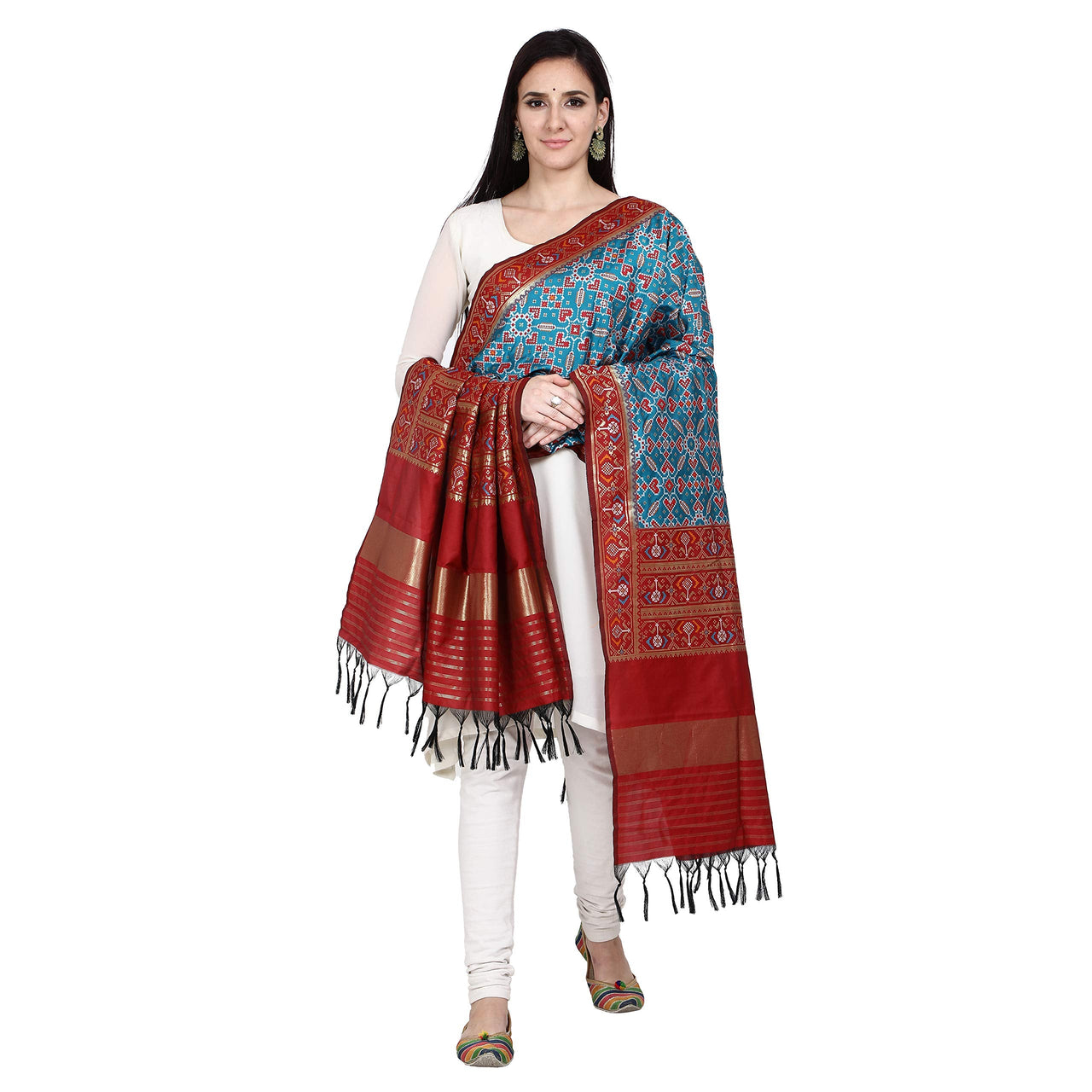 KAPAAHA Women's  Woven Silk Blend Patola Dupatta/Chunni