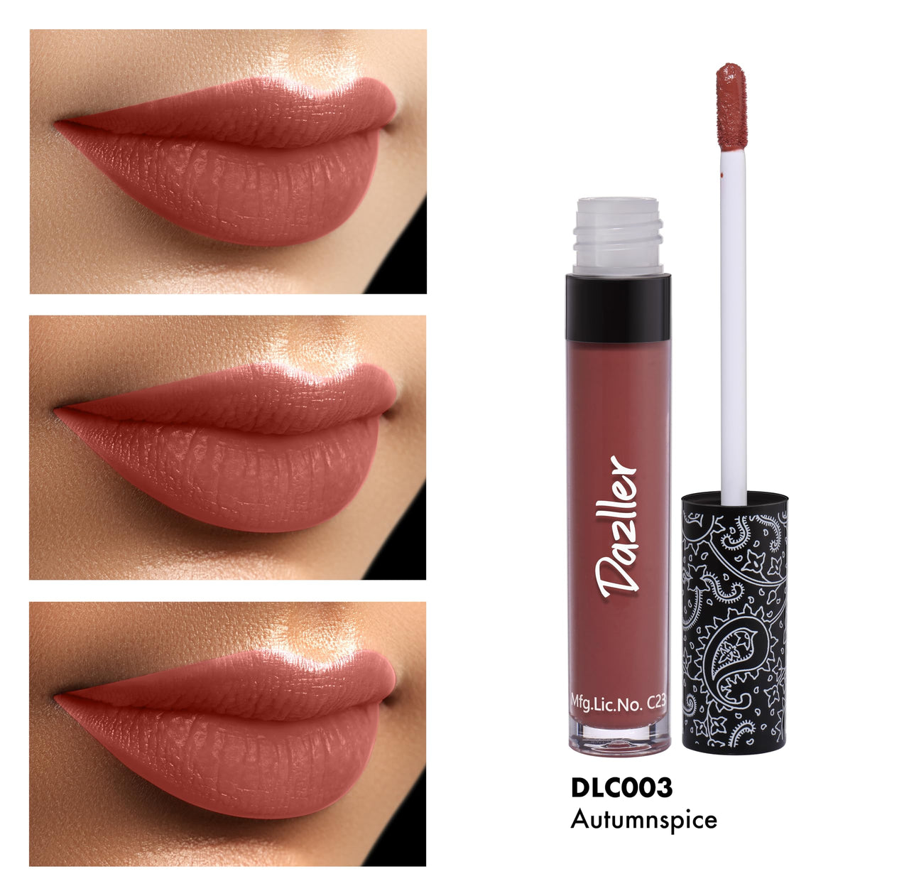 DAZLLER All Day Lipcolour|Moisturizing Kokum Butter|Non-Transfer & Smudge-Proof|8Hr Stay|Matte Liquid Lipstick for Women|Dlc003 Autumnspice|6G