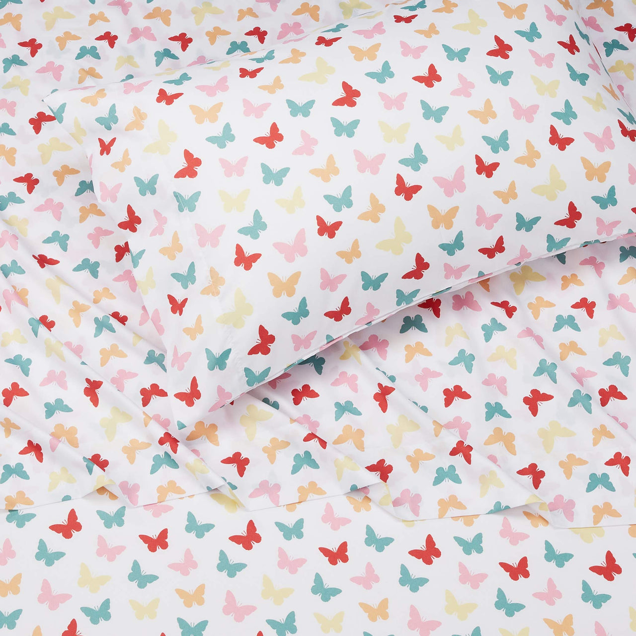 Basics Kid's  Butterfly Friends Soft Easy-Wash Microfiber 3-Piece Sheet Set, Twin, Multi-Color Butterflies, Printed