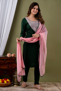 LookMark Womens Cotton Rayon Kurta and Pant Set with Dupatta