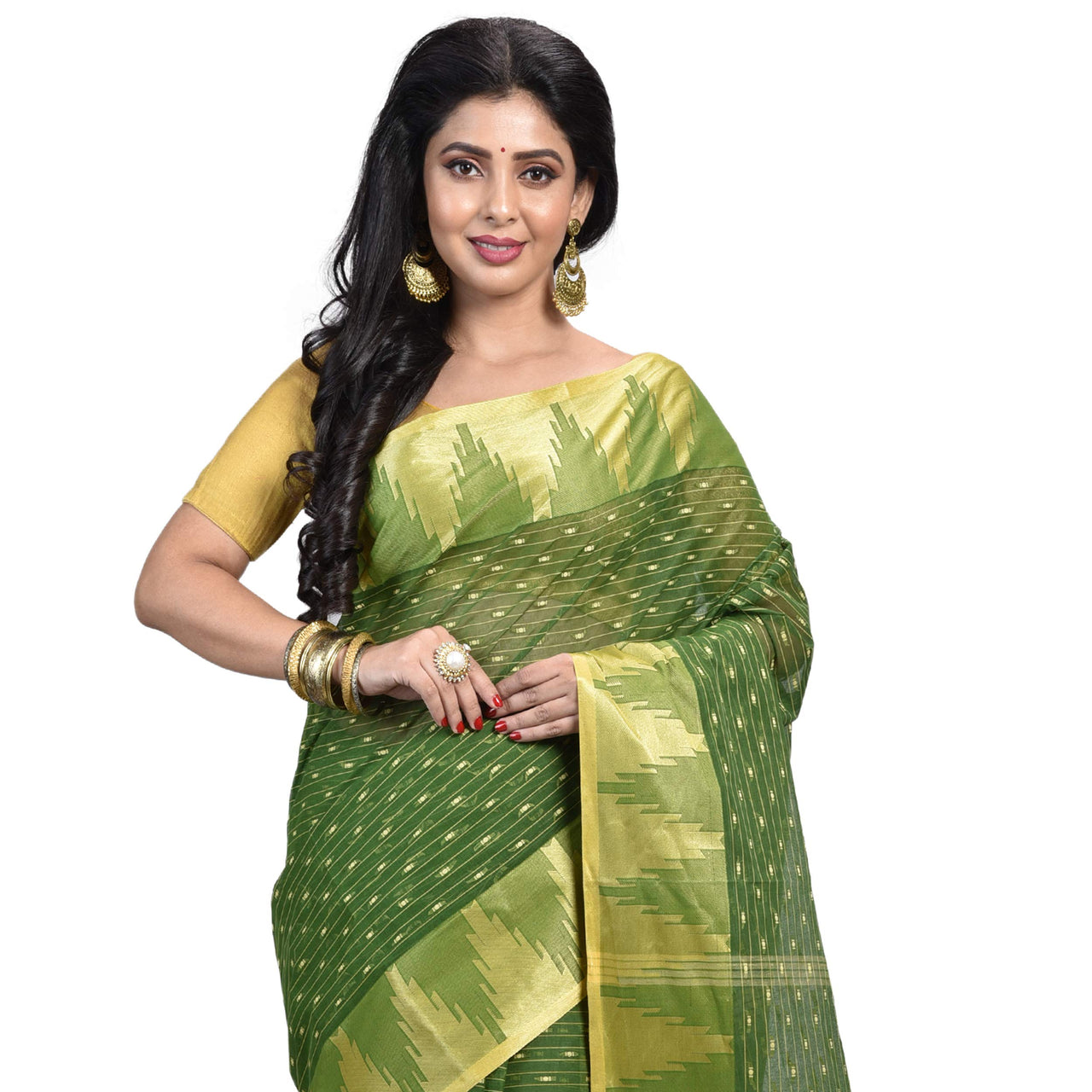 Raj Sarees Women's  Pure Georgette Saree Without Blouse Piece Mustard Yellow; Golden