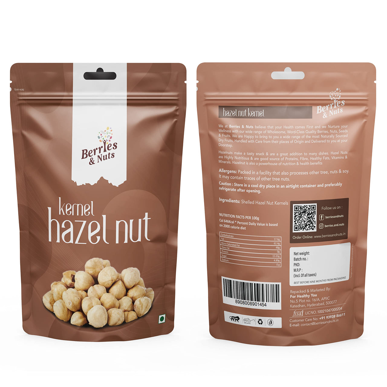 Berries And Nuts Jumbo Hazel Nuts 200 Grams Pouch | Hazel Nut Kernels | 1 Pack of 200 Grams