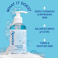 Moody 7D Hydro Burst with Hyaluronic Acid Body Wash | Refreshes, Deep Cleanses Skin & Provides Intense Hydration to Skin | Gentle and for All Skin Types | Softer, Smoother Skin 200ml