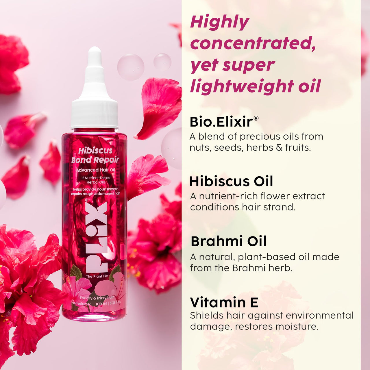 PLIX - THE PLANT FIX Hibiscus Bond Repair Advanced Hair Oil for Damaged Hair - 100ml | Repairs Damaged Hair Due To Heat Styling | Restores Strength & Reduces Breakage